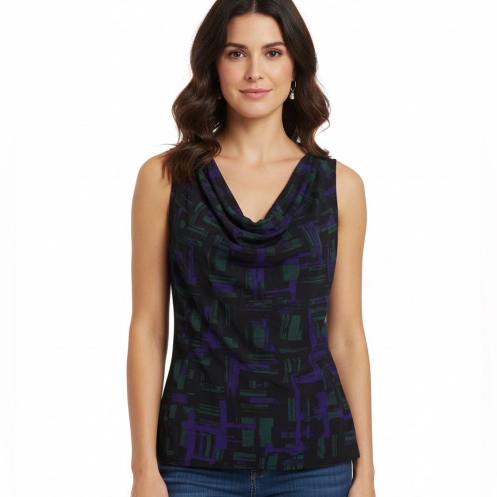 Calvin Klein Sleeveless Tank Top MEDIUM spandex black green purple cowl neck